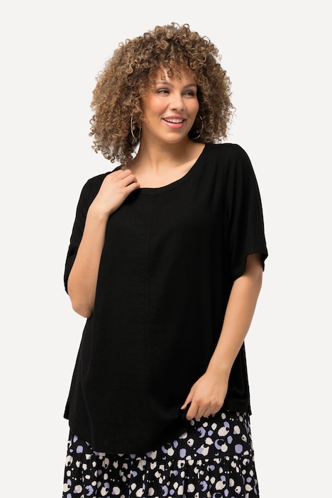 Blusa nera in lino e viscosa Ulla Popken curvy taglia 48-50 vista frontale