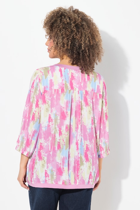 Retro della blusa rosa fantasia in viscosa Ulla Popken curvy taglia 48-50