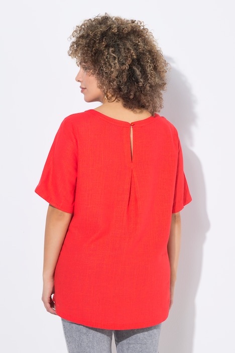 Retro della blusa rossa in lino e viscosa Ulla Popken curvy taglia 48-50