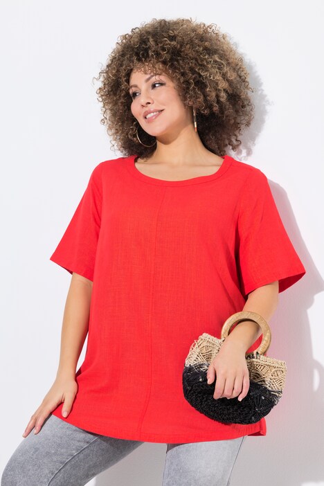 Blusa rossa in lino e viscosa Ulla Popken curvy taglia 48-50 vista frontale