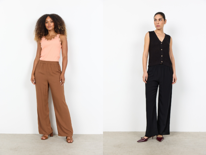 Pantaloni Donna SC-RADIA 218-B in Viscosa Pantaloni Estivi Leggeri Nero e Cachi  Soya Concept