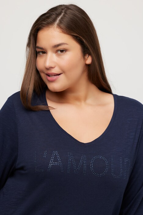 Retro della maglia blu notte con scritta L'AMOUR Ulla Popken curvy taglia 48-50