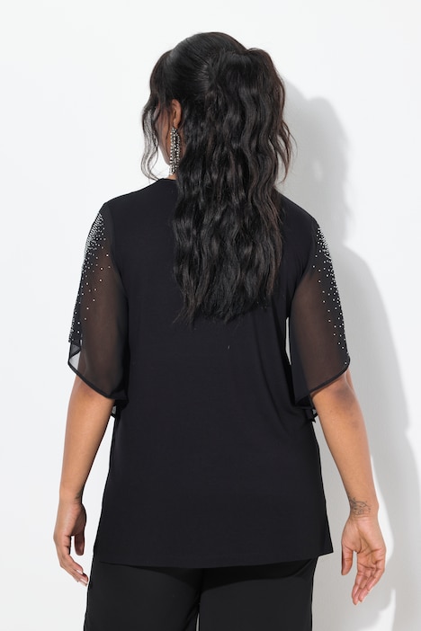 Dettaglio retro maglia nera con strass e maniche in chiffon Ulla Popken curvy taglia 48-50