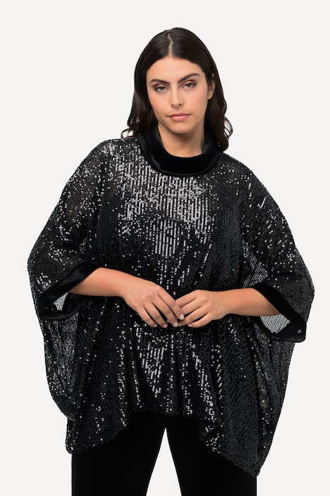 Dettaglio laterale della maglia nera con paillettes e dettagli in velluto Ulla Popken curvy taglia 48-50