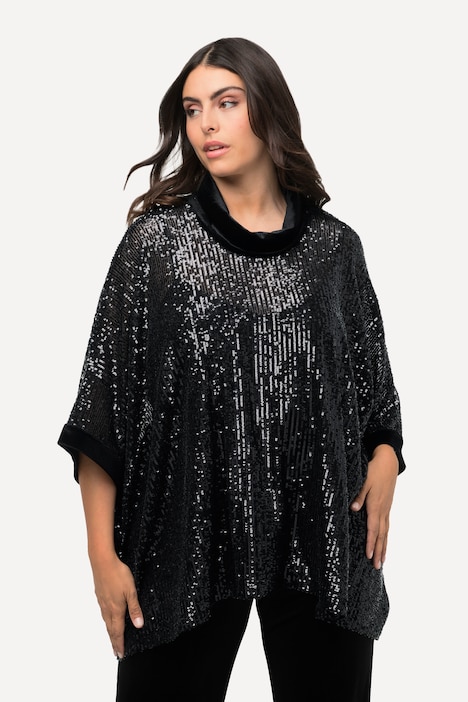 Maglia nera con paillettes e dettagli in velluto Ulla Popken curvy taglia 48-50