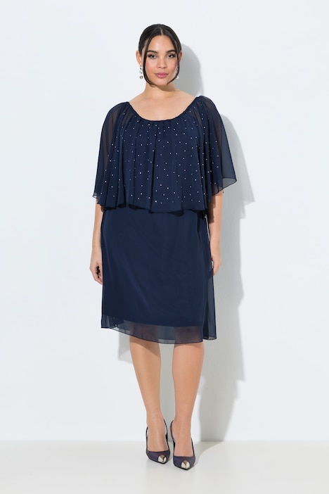 Ulla Popken abito blu navy con volant e dettagli brillanti