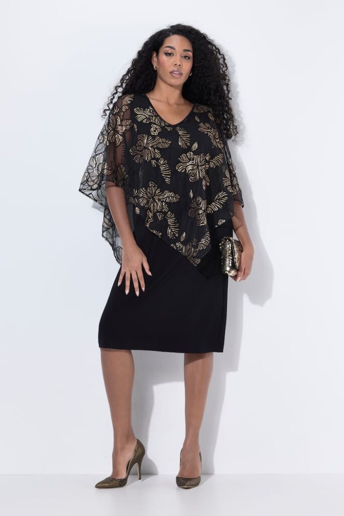 Ulla Popken abito doppio strato nero taglia 48-50