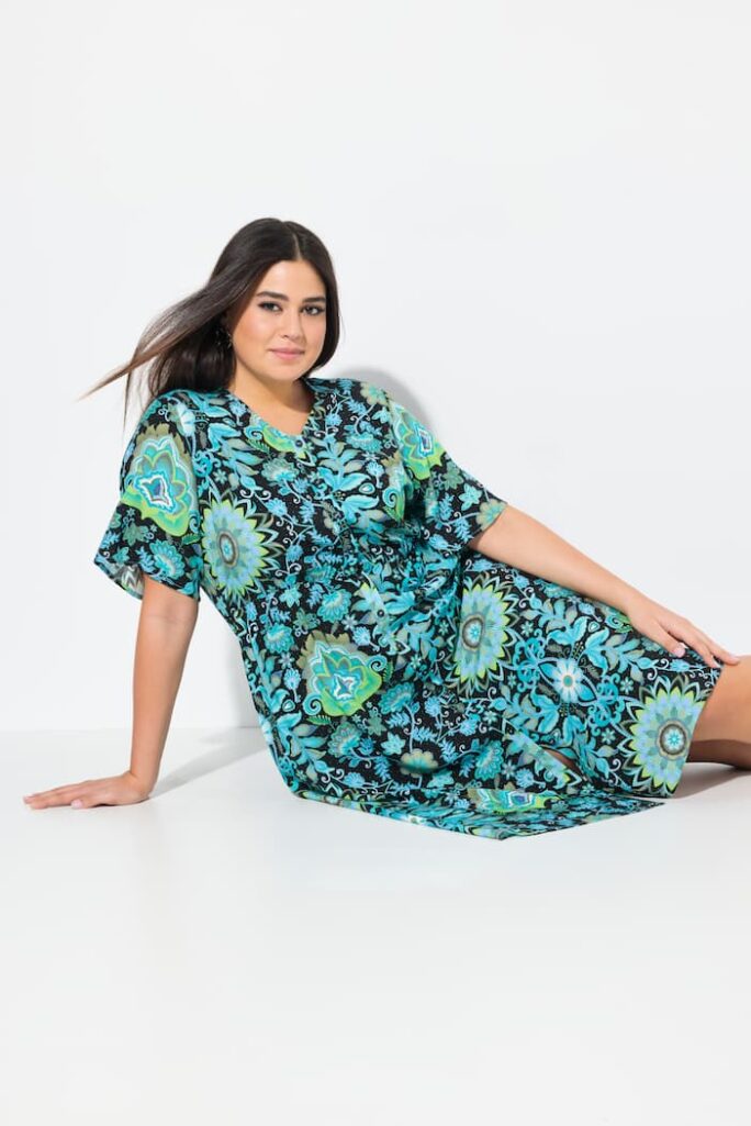 Ulla Popken abito floreale turchese taglia 48-50