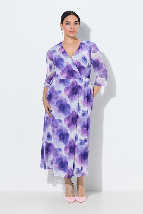 Ulla Popken abito in mesh con stampa floreale viola lilla