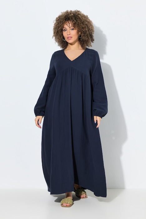 Abito lungo Ulla Popken da campionario blu marino con scollo a V