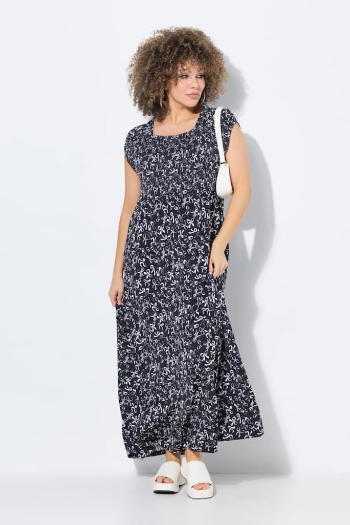 Ulla Popken abito maxi nero con stampa fiocchi taglia 48-50