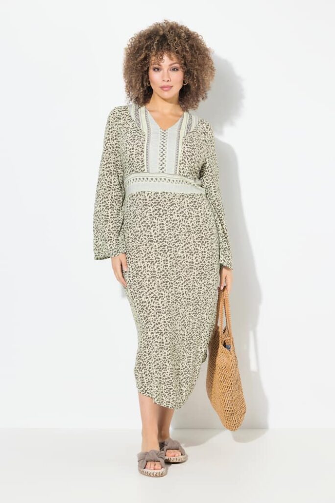 Ulla Popken abito midi pistacchio con fantasia animalier taglia 48-50