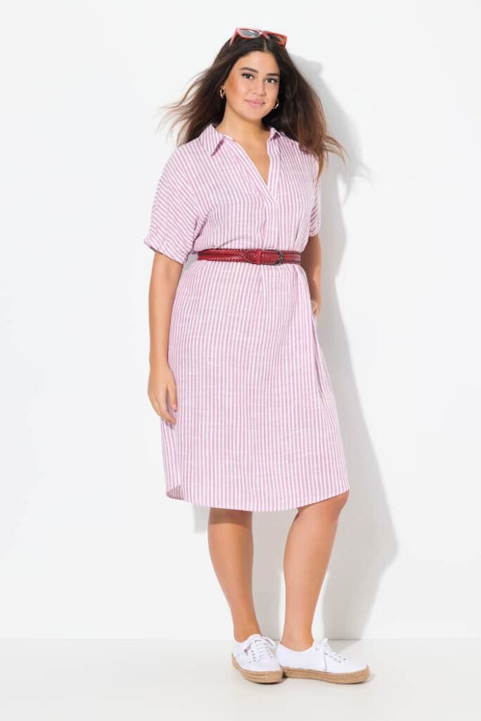 Ulla Popken abito oversize a righe rosa freddo in misto lino taglia 48-50