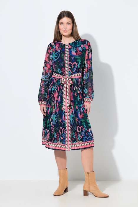 Ulla Popken abito stampato con plissé blu navy campionario