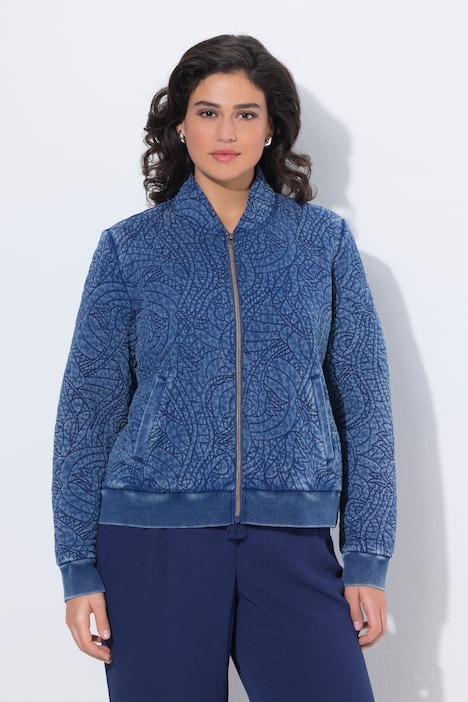 Blouson Ulla Popken da campionario denim blu lavato trapuntato