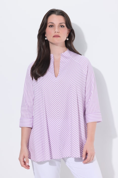 Ulla Popken blusa a righe con colletto a calice bacca violacea