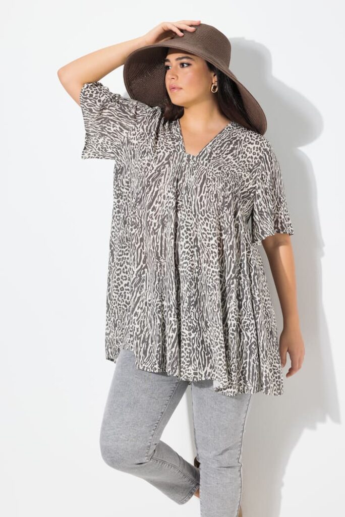 Ulla Popken blusa bianca con fantasia animalier taglia 48-50