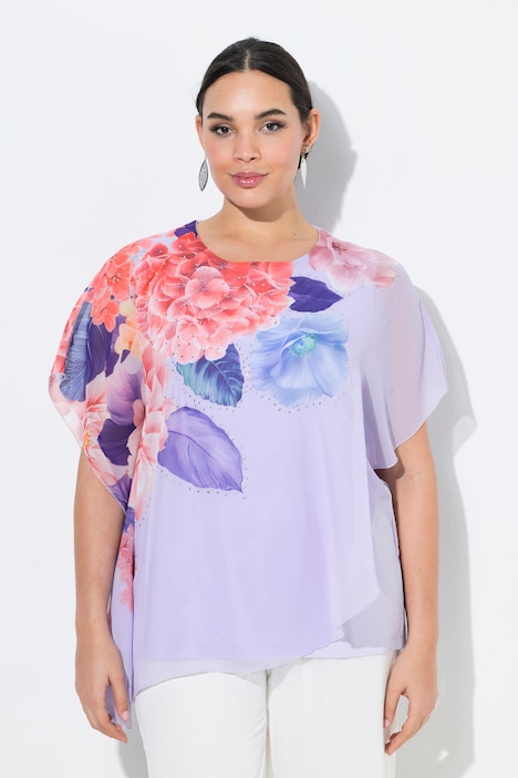 Ulla Popken blusa chiffon floreale lilla campionario