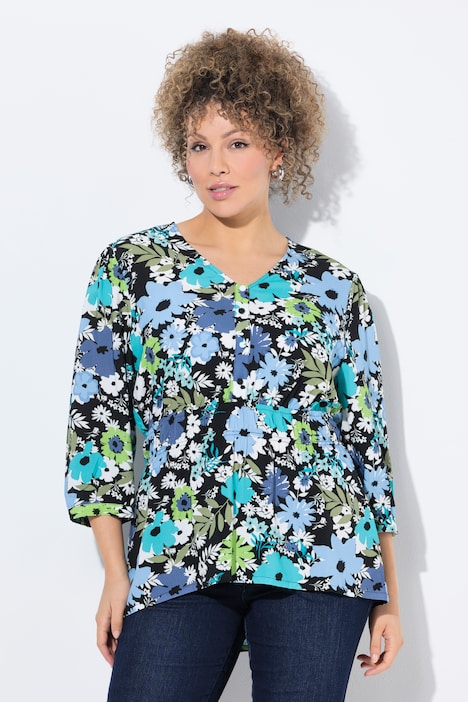Ulla Popken blusa floreale nera taglia 48-50