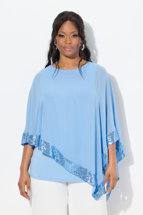 Ulla Popken blusa in chiffon azzurro chiaro