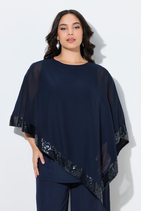 Ulla Popken blusa in chiffon blu marino campionario