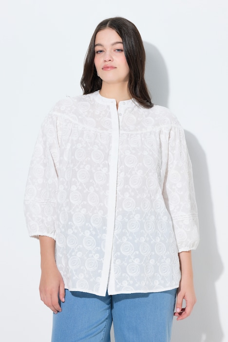 Ulla Popken blusa off white con motivo jacquard floreale