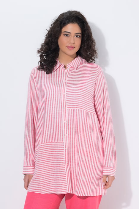 Ulla Popken blusa a righe rosa in lino taglia 48-50