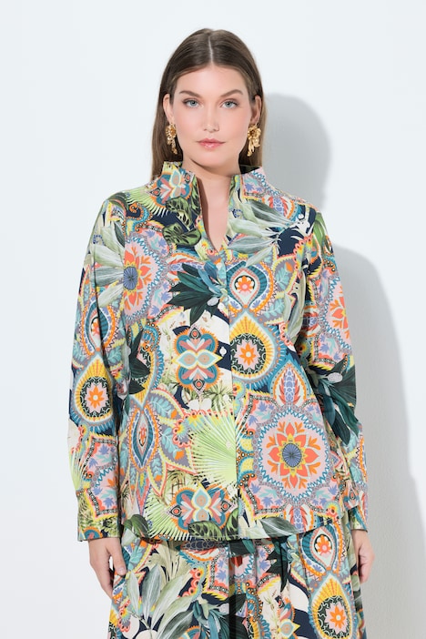 Ulla Popken blusa stampa con collo a calice blu marino