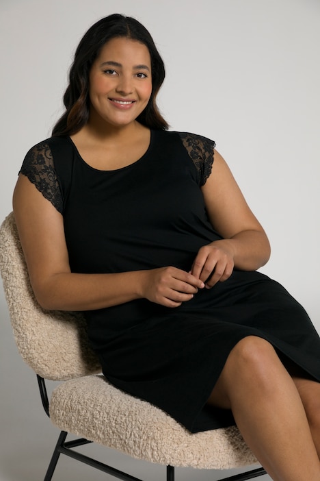 Camicia da notte nera con maniche in pizzo Ulla Popken taglia 48-50