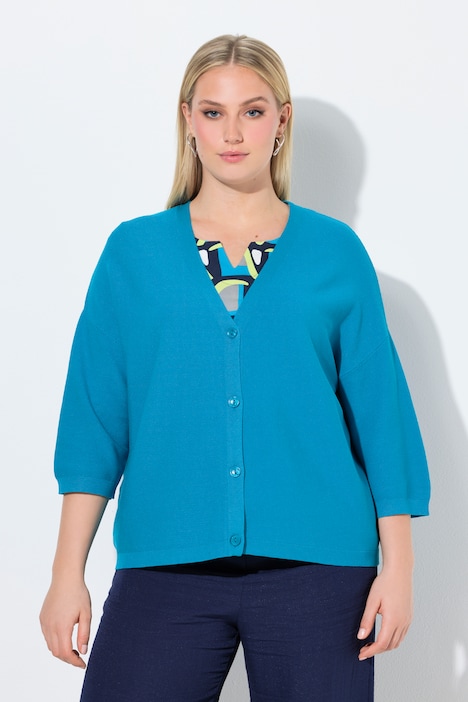 Ulla Popken cardigan giacca teal con linea Lime Lagoon