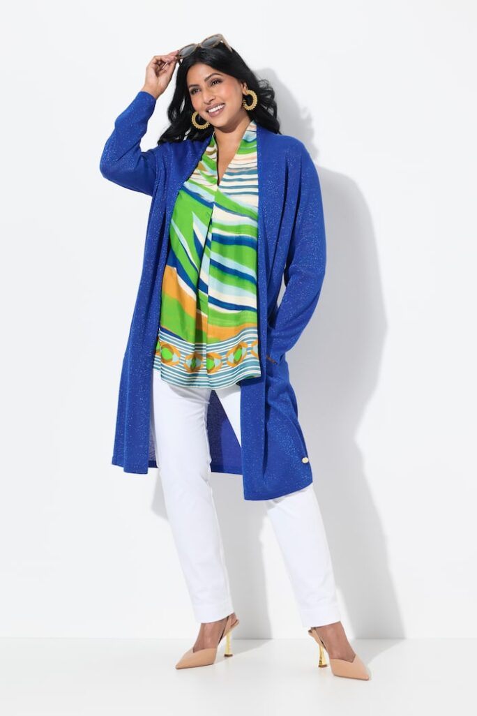 Ulla Popken cardigan lurex blu taglia 48-50
