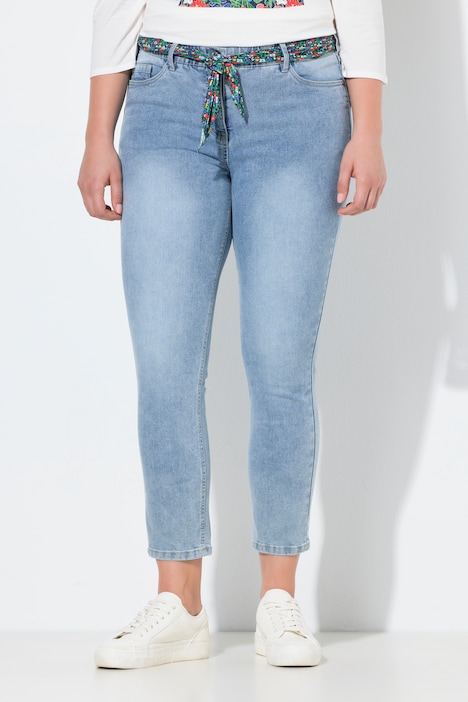 Jeans Ulla Popken da campionario blu chiaro con cintura foulard