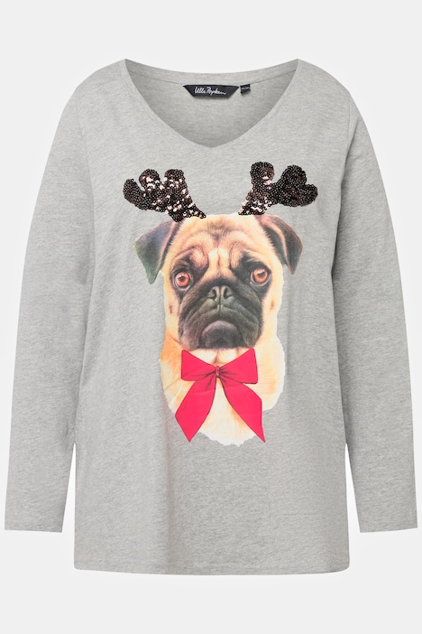 Ulla Popken maglia natalizia con carlino grigio melange taglia 48-50