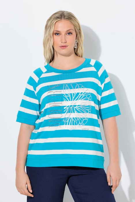 Ulla Popken maglia raglan a righe turchese bianco campionario