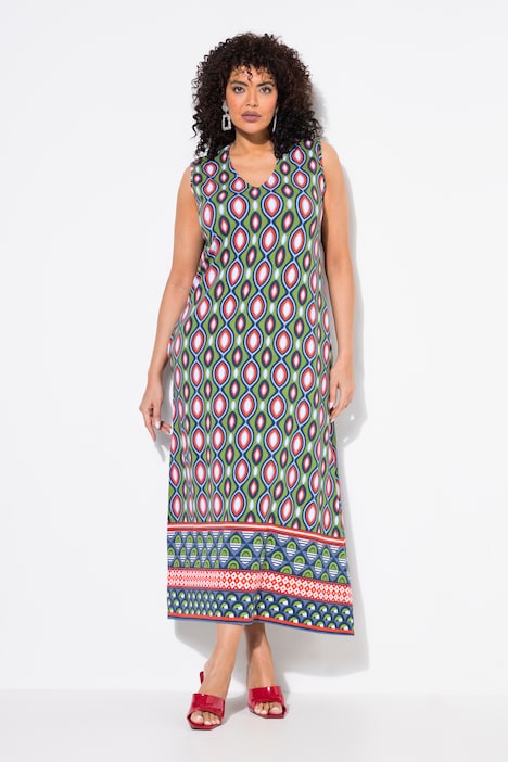 Ulla Popken maxi abito jersey verde con stampa geometrica taglia 48-50