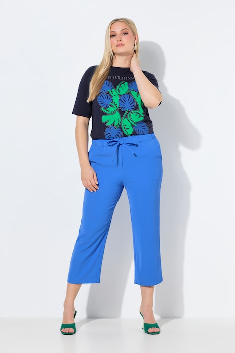 Pantaloni a 7-8 blu pavone con pieghe e cintura elastica Ulla Popken taglia 48-50