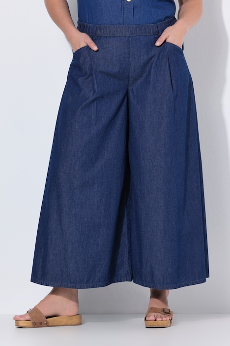 Pantaloni Ulla Popken da campionario wide leg in denim blu