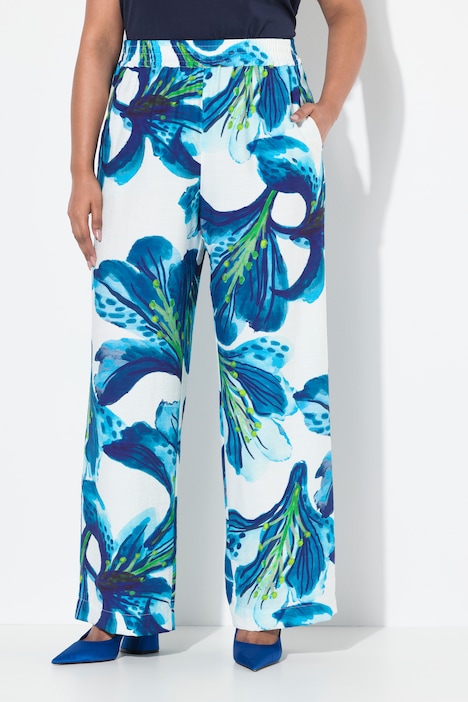 Ulla Popken pantaloni floreali blu notte taglia 48-50