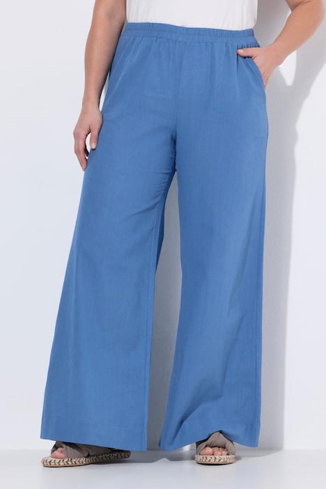 Ulla Popken pantaloni palazzo blu denim in misto lino taglia 48-50