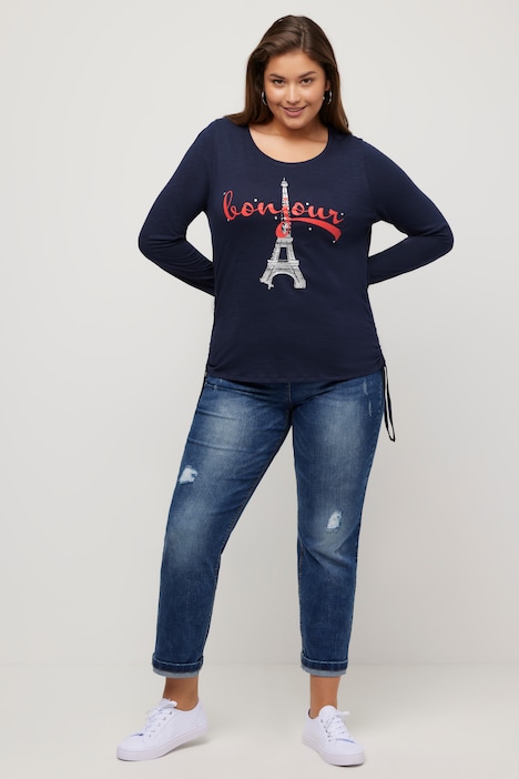 Ulla Popken t-shirt con arricciatura laterale blu notte taglia 48-50