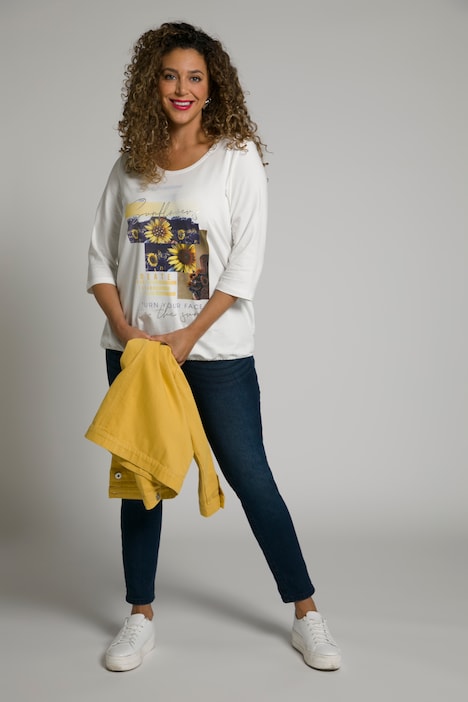 T-shirt bianca in cotone elasticizzato Ulla Popken taglia 48-50