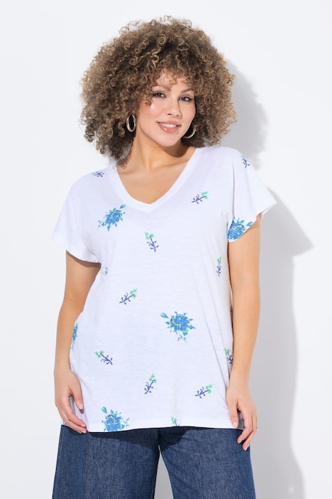 Ulla Popken t-shirt bianca con ricamo oversize taglia 48-50