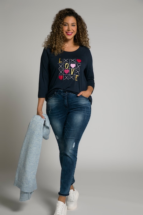 T-shirt blu marine con stampa cuore Ulla Popken taglia 48-50