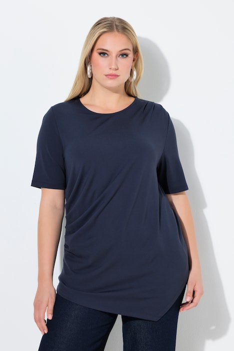 Ulla Popken t-shirt drappeggiata blu navy