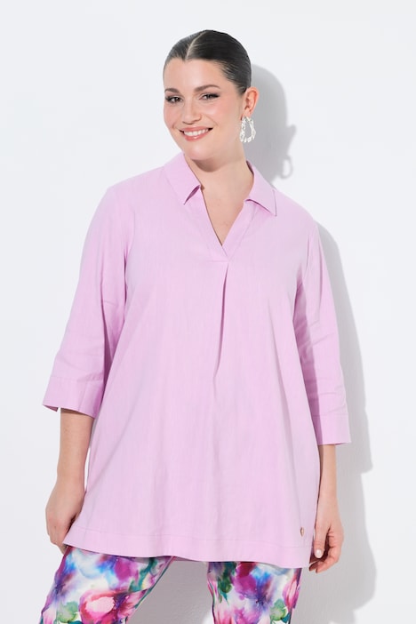 Ulla Popken tunika in misto lino ed elastan fantasia floreale