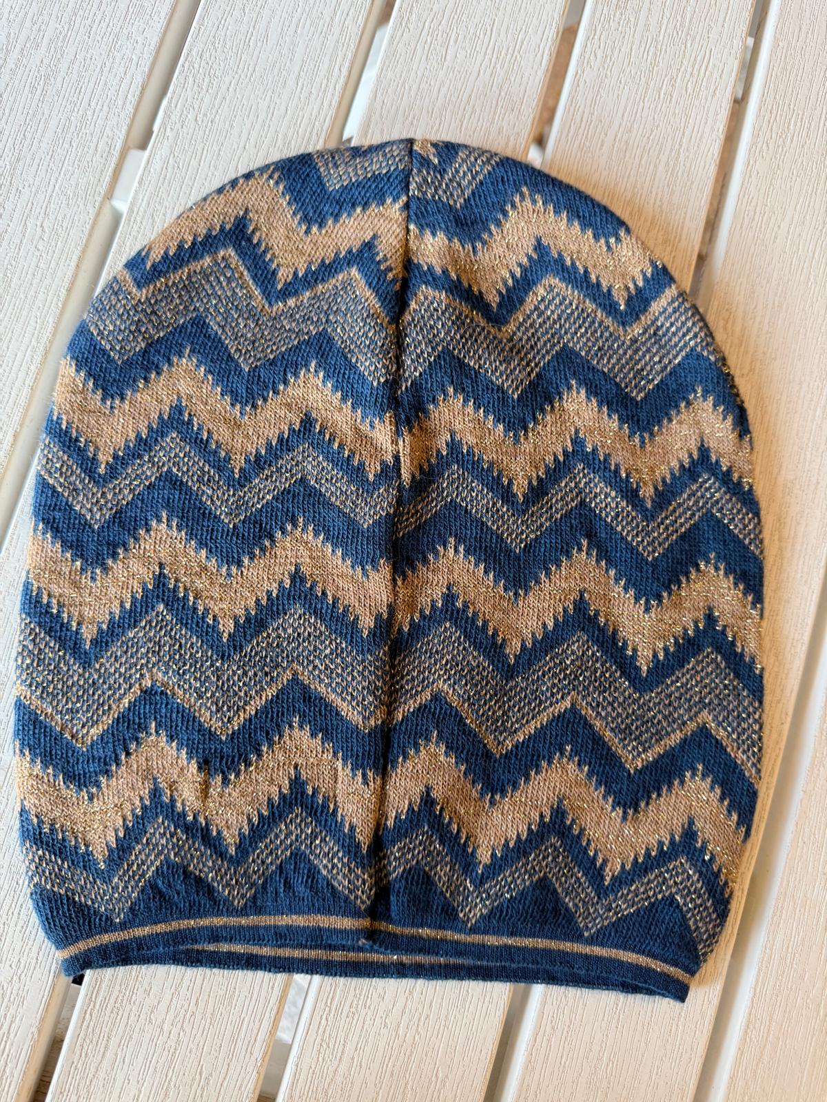 Berretto chevron La Sciarperia blu e camel