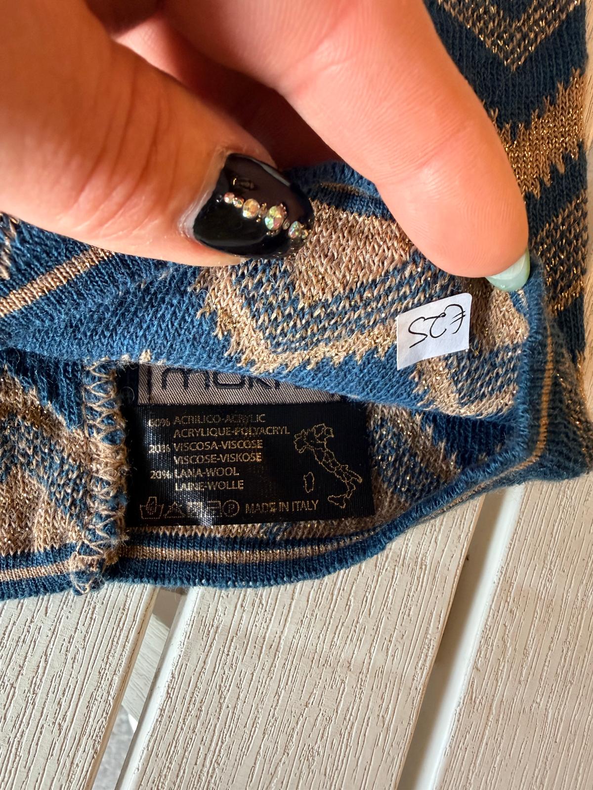 Berretto chevron La Sciarperia blu e camel dettaglio 2