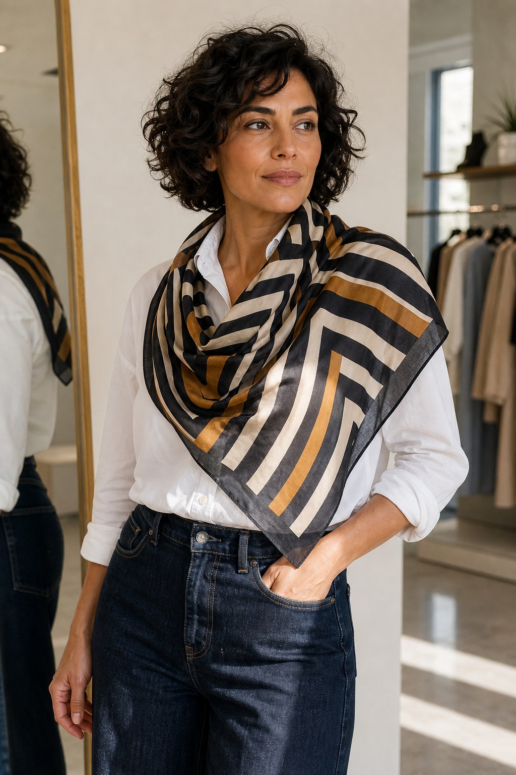 Foulard a righe Soya Concept SC-FRICKA 1 indossato da modella