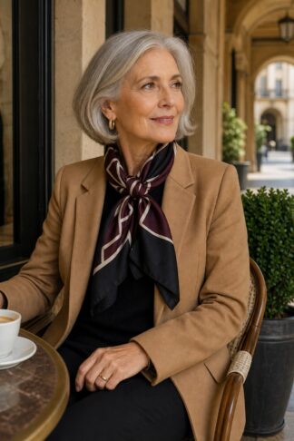 Foulard Soya Concept con stampa floreale indossato da modella