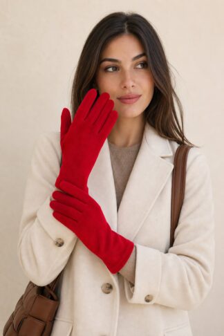 Guanti in pelle La Sciarperia rossi indossato da modella